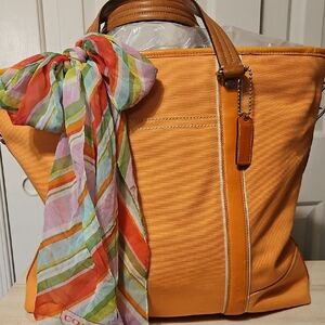 COACH EUC Orange Travel Tote Bag with Coach Scarf